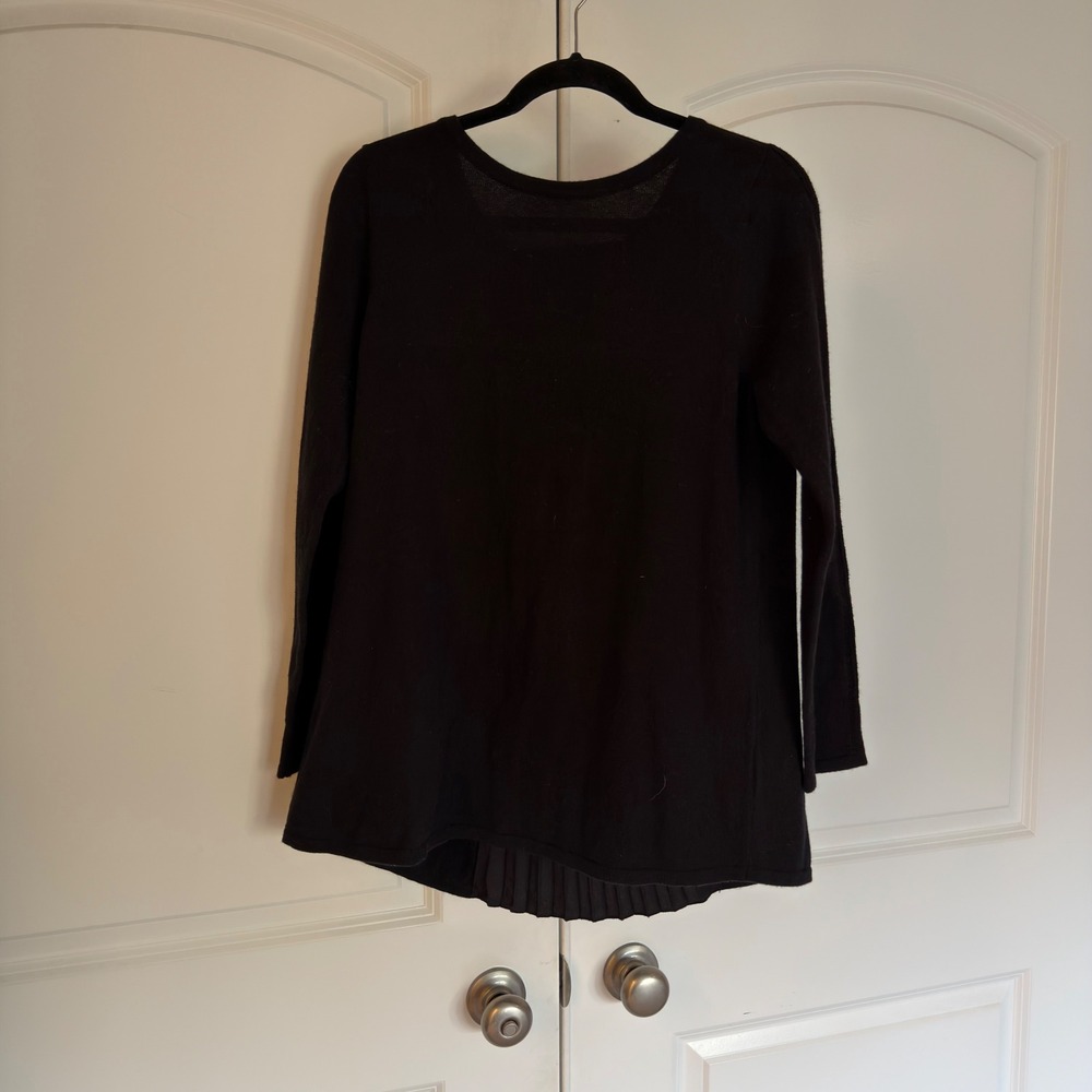 Soft Surroundings Black Pleated Back Ribbon Tie Sweater NWT PS